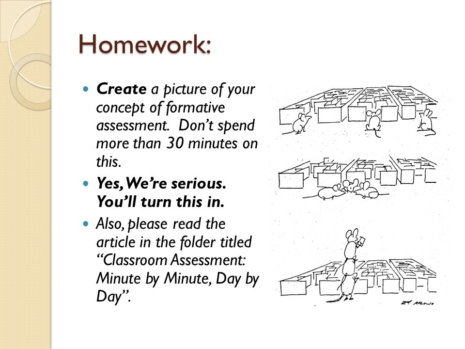 Homework: Create a picture of your concept of formative assessment.