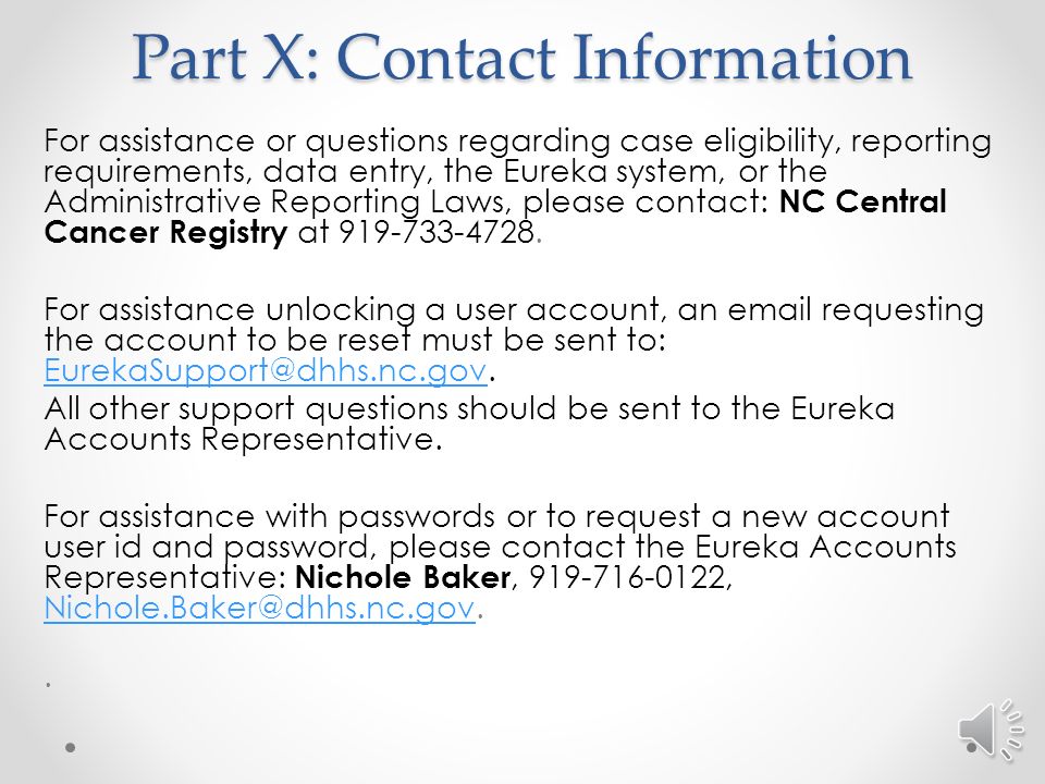 Part X Contact Information