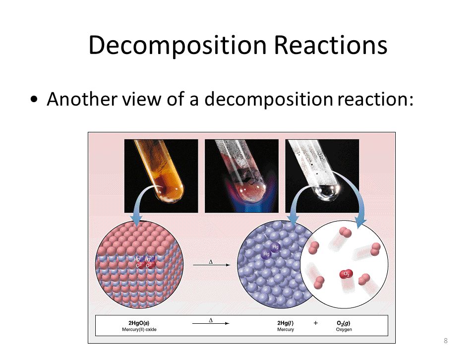 Decomposition Reactions Another view of a decomposition reaction: 8