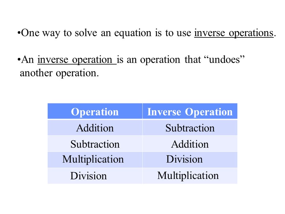 One way to solve an equation is to use inverse operations.