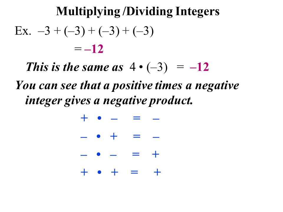 Multiplying /Dividing Integers Ex.