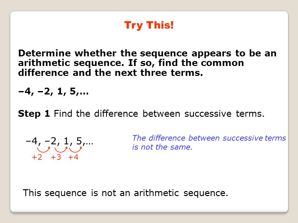 Determine whether the sequence appears to be an arithmetic sequence.