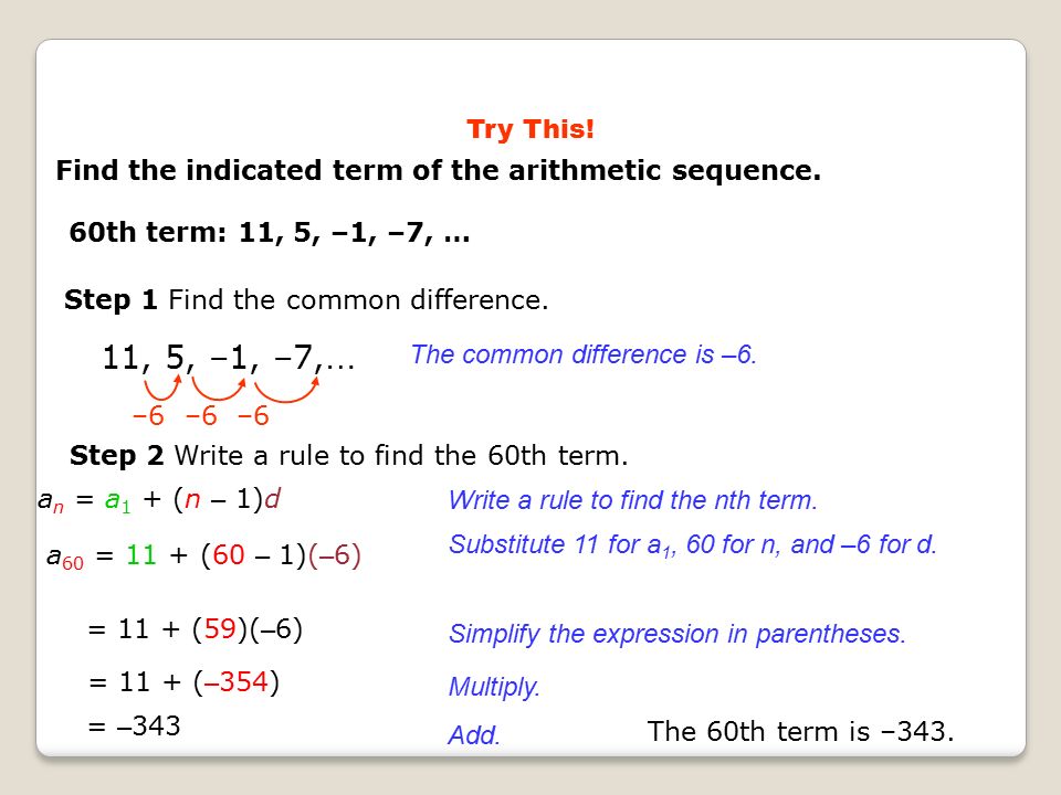 Try This. Find the indicated term of the arithmetic sequence.
