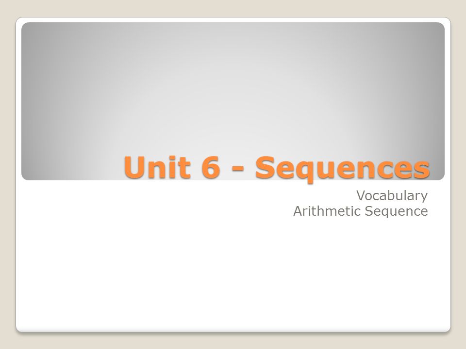 Unit 6 - Sequences Vocabulary Arithmetic Sequence