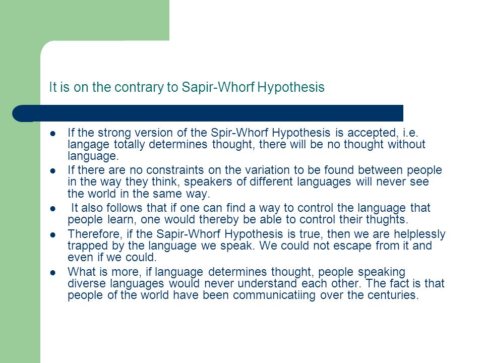 Sapir whorf hypothesis meaning