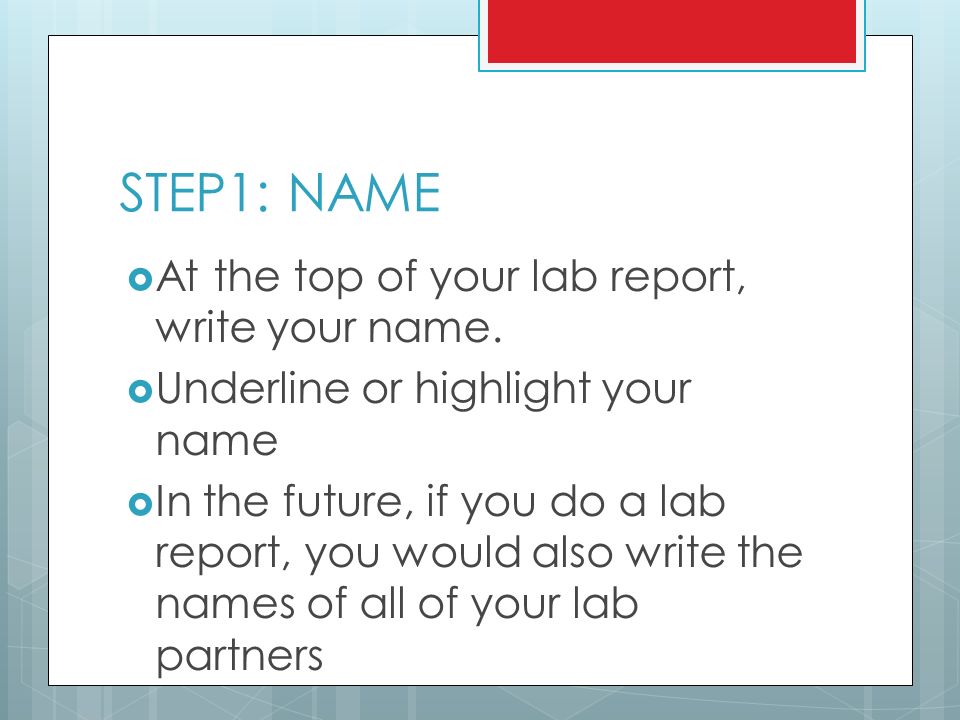 steps of a lab report Here you can find tips about organizing your lab notebook, how to effectively create graphs and table for lab reports, places to locate protocols and property information, and how to properly cite resources. steps of a lab report Here you can find tips about organizing your lab notebook, how to effectively create graphs and table for lab reports, places to locate protocols and property information, and how to properly cite resources.