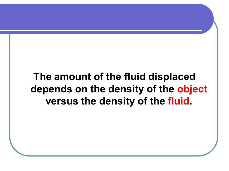 The amount of the fluid displaced depends on the density of the object versus the density of the fluid.
