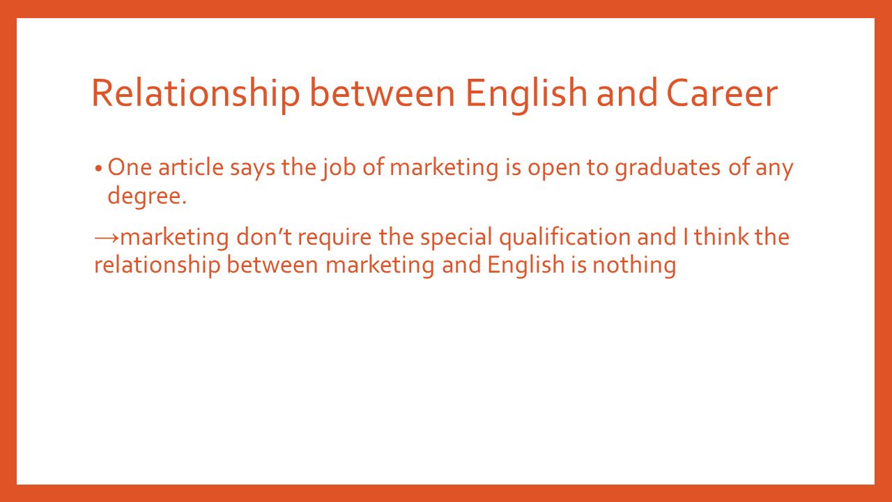 Relationship between English and Career One article says the job of marketing is open to graduates of any degree.