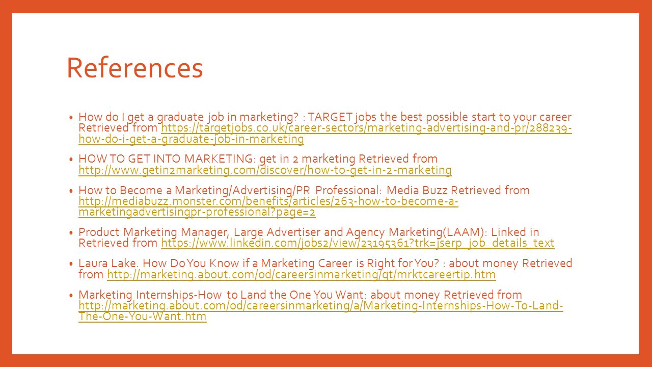 References How do I get a graduate job in marketing.
