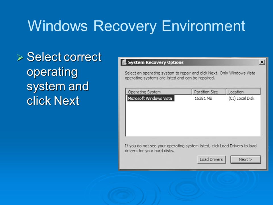 Recovery Environment Windows Vista