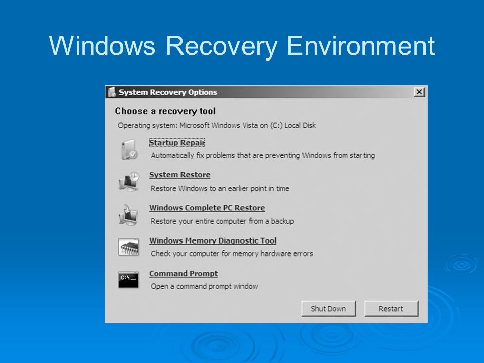 Recovery Environment Windows Vista