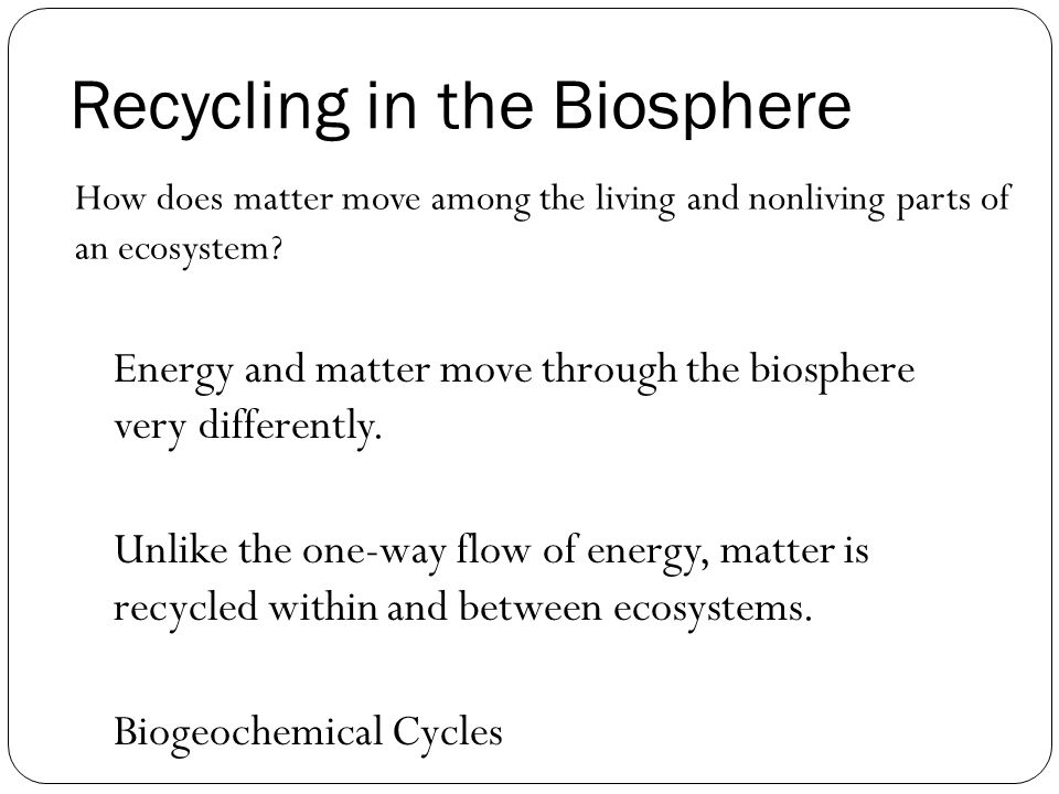 Slide 1 Of 33 Cycles Matter Recycling In The Biosphere Energy Recycling In The Biosphere Energy And Matter Move Through Very Diffely