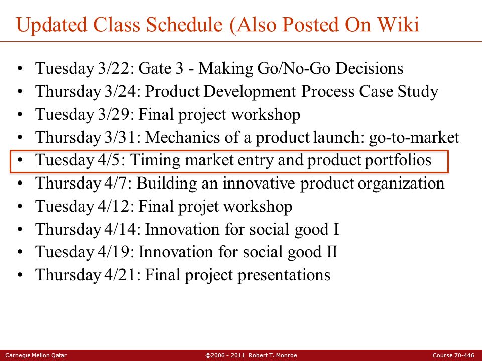 making class schedule