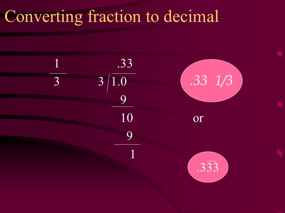Converting fraction to decimal or /3