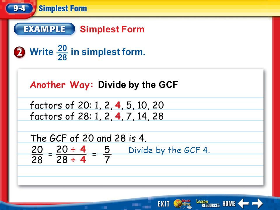 splash screen lesson menu five minute check over lesson 9 3 main 5 10 in simplest form