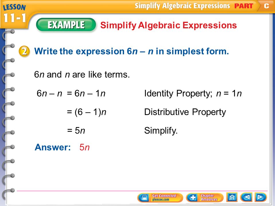 lesson menu main idea and new vocabulary ngsss example 1 identify simplest form algebra