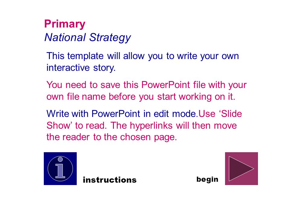 Primary National Strategy This template will allow you to write your own interactive story.