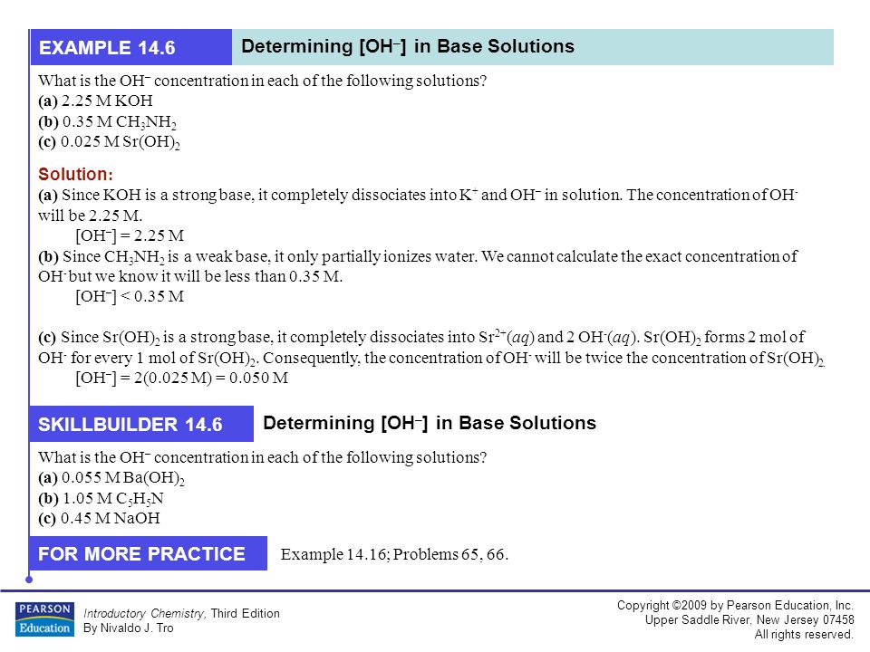 copyright 2009 by pearson education inc upper saddle river new write equations showing how each of the following weak bases ionizes water to form oh