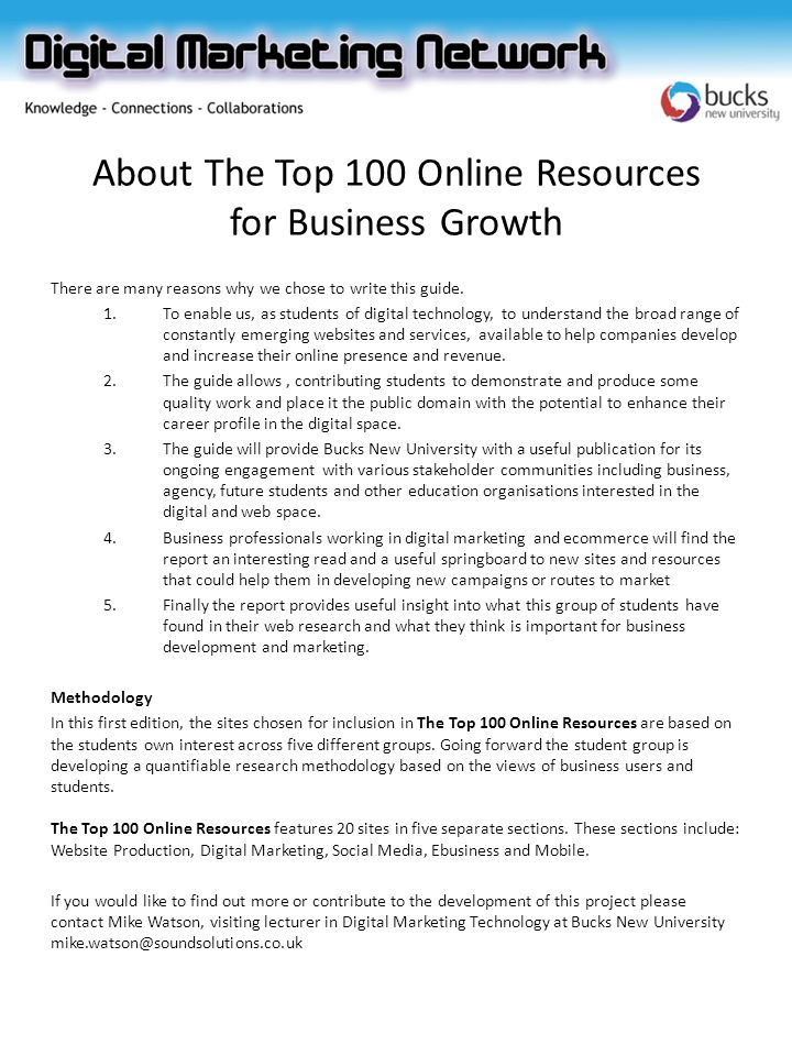 About The Top 100 Online Resources for Business Growth There are many reasons why we chose to write this guide.
