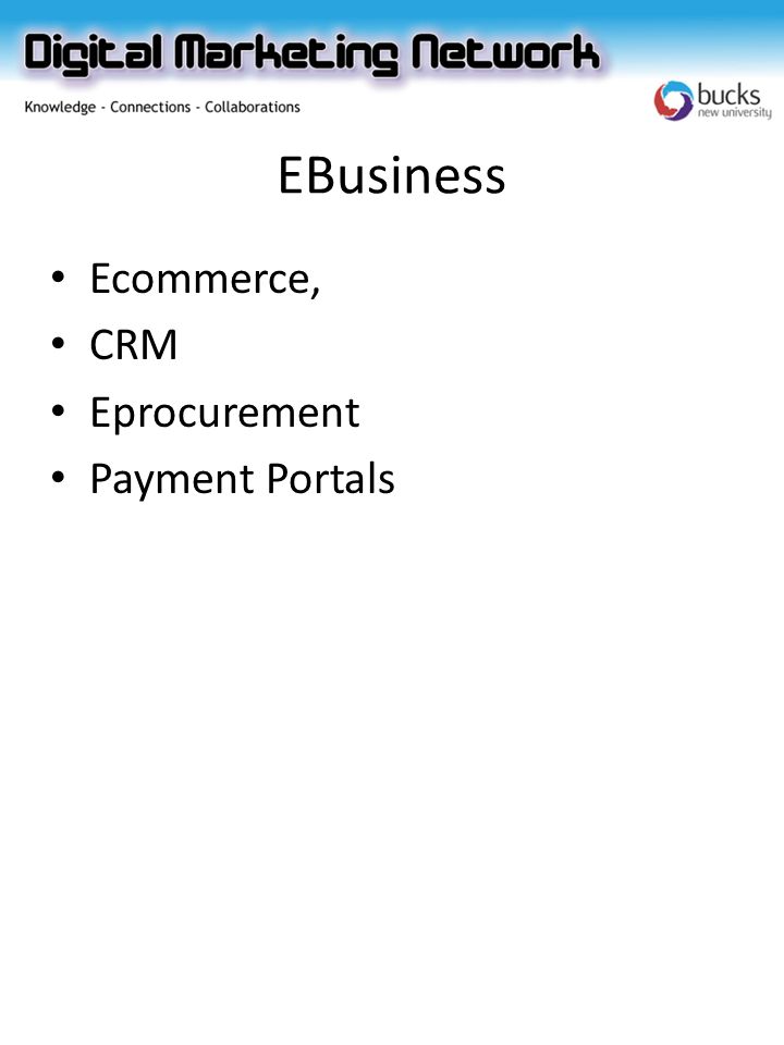 EBusiness Ecommerce, CRM Eprocurement Payment Portals