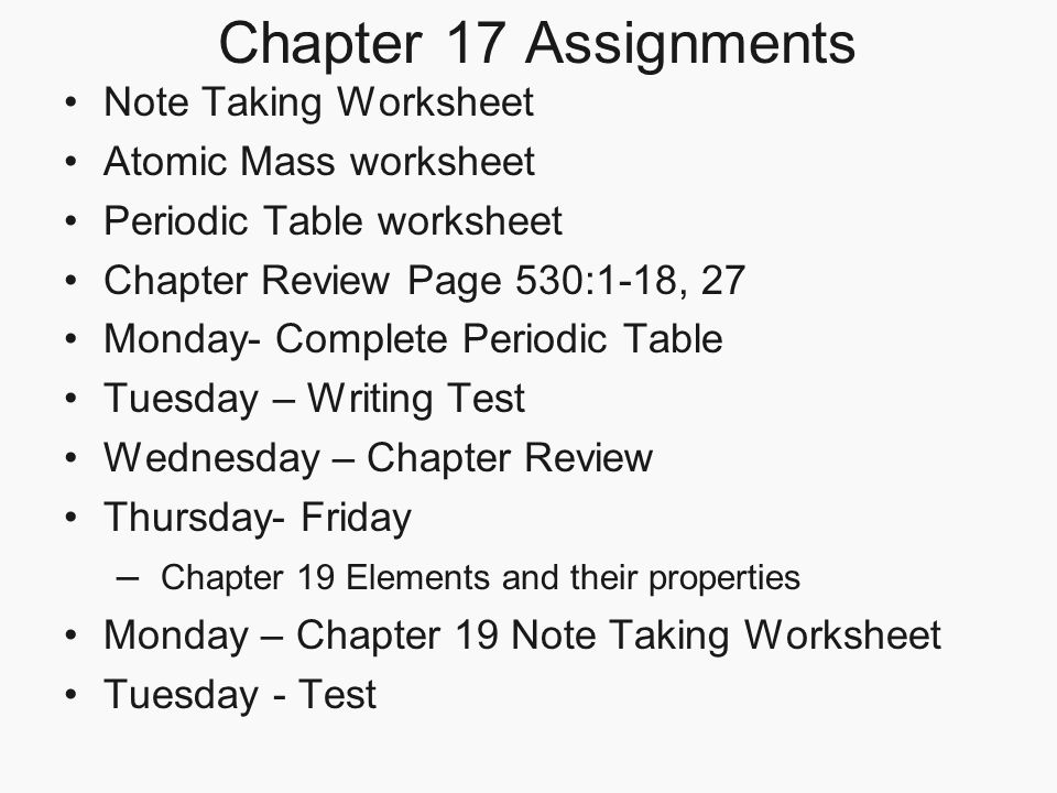 Chapter 17 Properties Of Atoms And The Periodic Table Section 3 72 Chapter 17 Assignments Note Taking Worksheet
