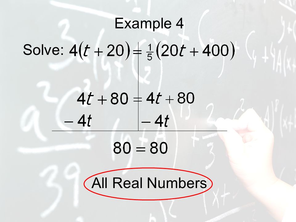 Example 4 Solve: All Real Numbers