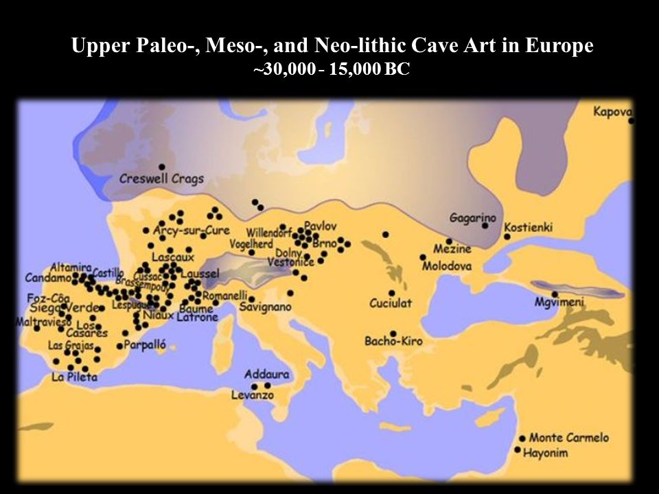 Upper Paleo-, Meso-, and Neo-lithic Cave Art in Europe ~30, ,000 BC