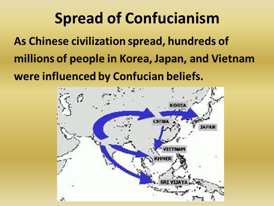 Spread of Confucianism As Chinese civilization spread, hundreds of millions of people in Korea, Japan, and Vietnam were influenced by Confucian beliefs.