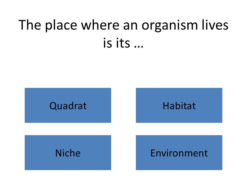 The place where an organism lives is its … QuadratHabitat NicheEnvironment