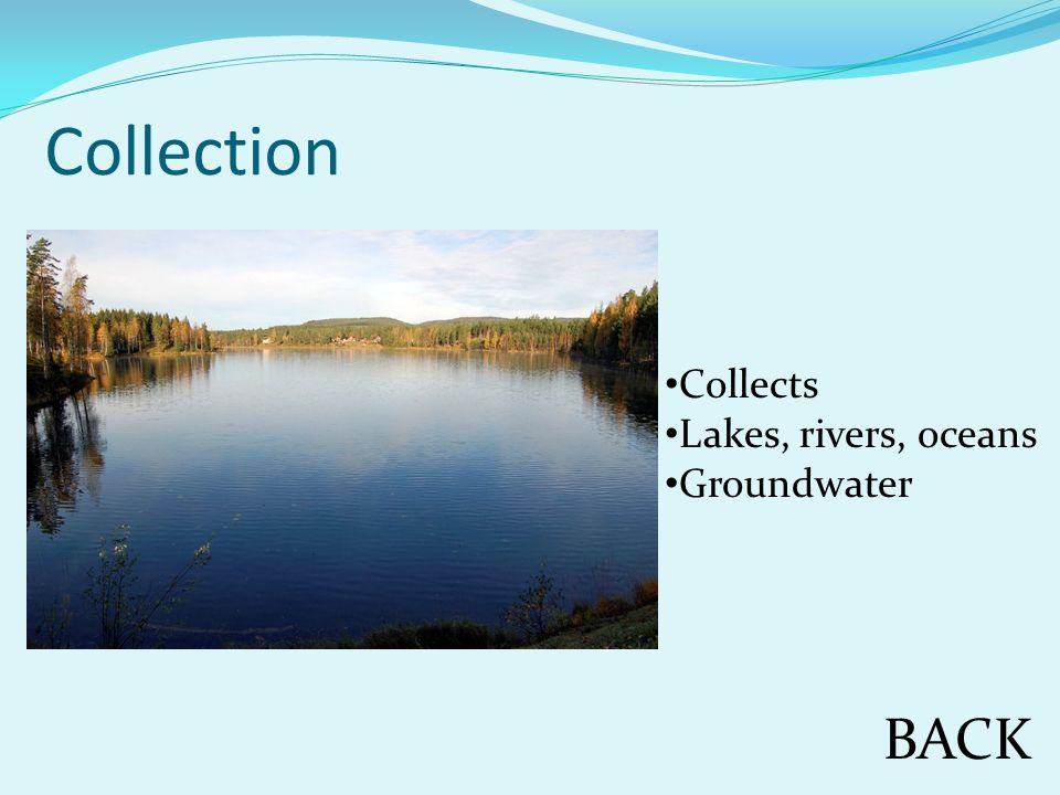 Collection BACK Collects Lakes, rivers, oceans Groundwater