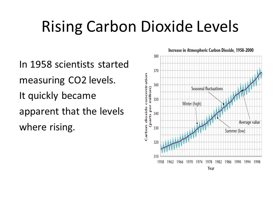 Rising Carbon Dioxide Levels In 1958 scientists started measuring CO2 levels.