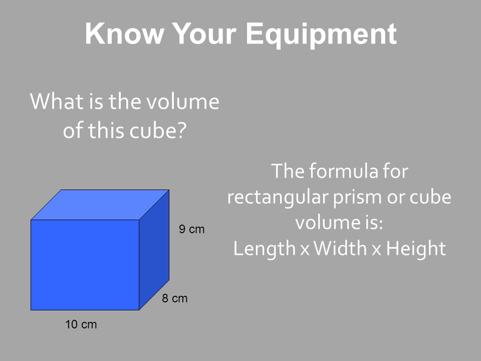 Know Your Equipment What is the volume of this cube.