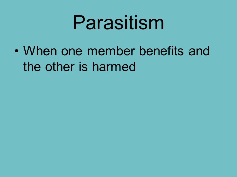 Parasitism When one member benefits and the other is harmed