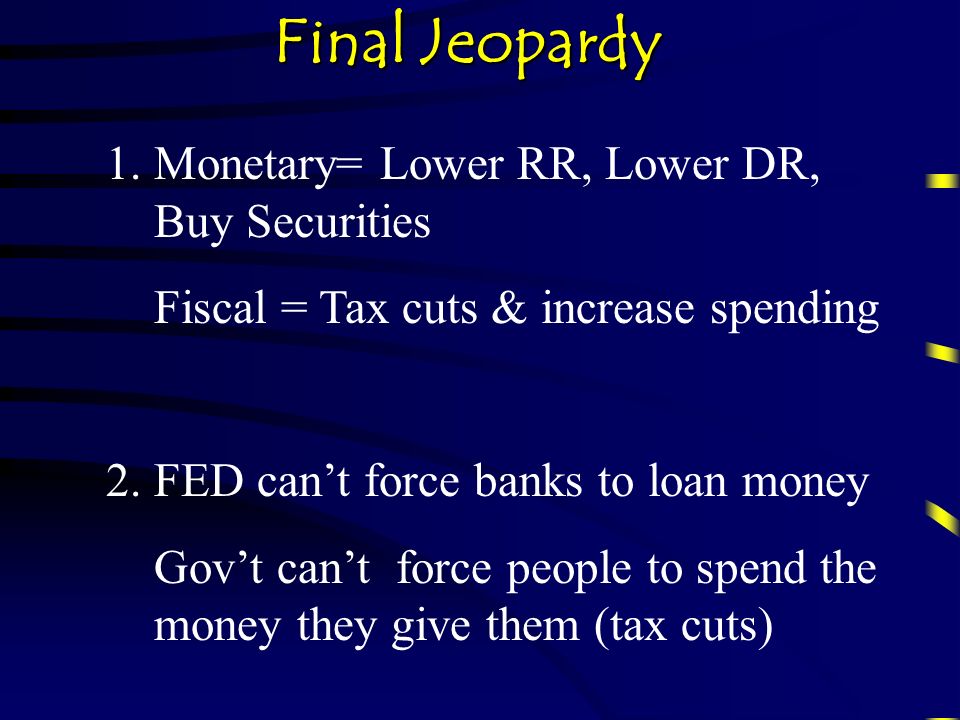 Check Answer Given the current economic conditions, what would be the appropriate monetary and fiscal policies.