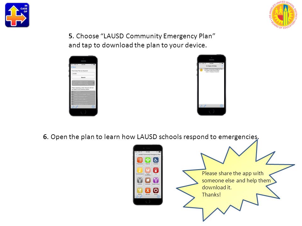 5. Choose LAUSD Community Emergency Plan and tap to download the plan to your device.