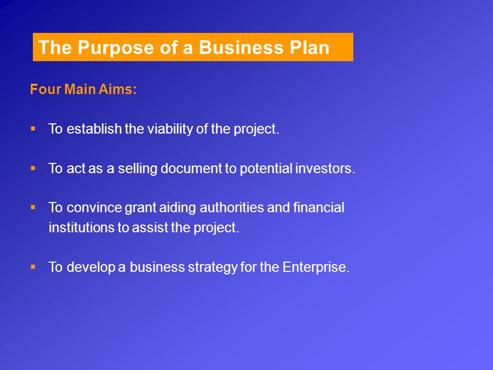 Business Plan Purpose