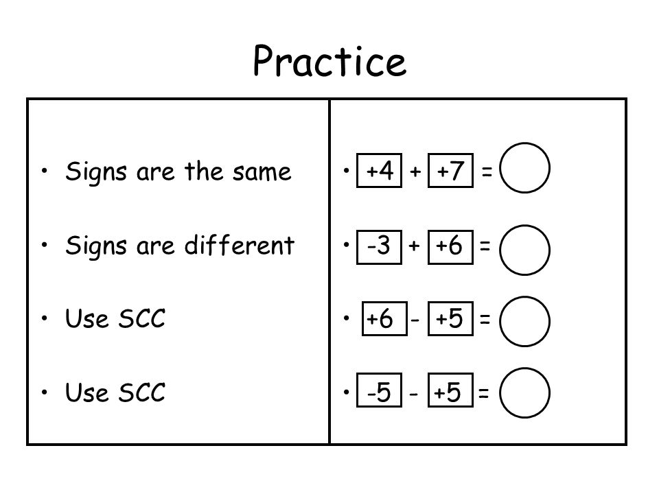 Practice Signs are the same Signs are different Use SCC = = = =