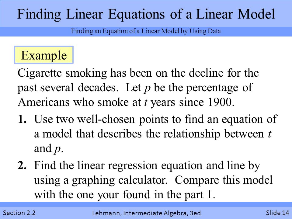 Finding Equations Of Linear Models Section 2 Lehmann 14 Lehmann