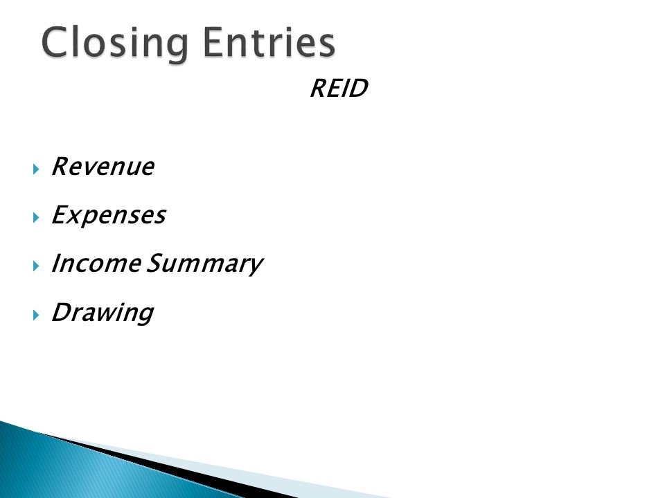 REID  Revenue  Expenses  Income Summary  Drawing