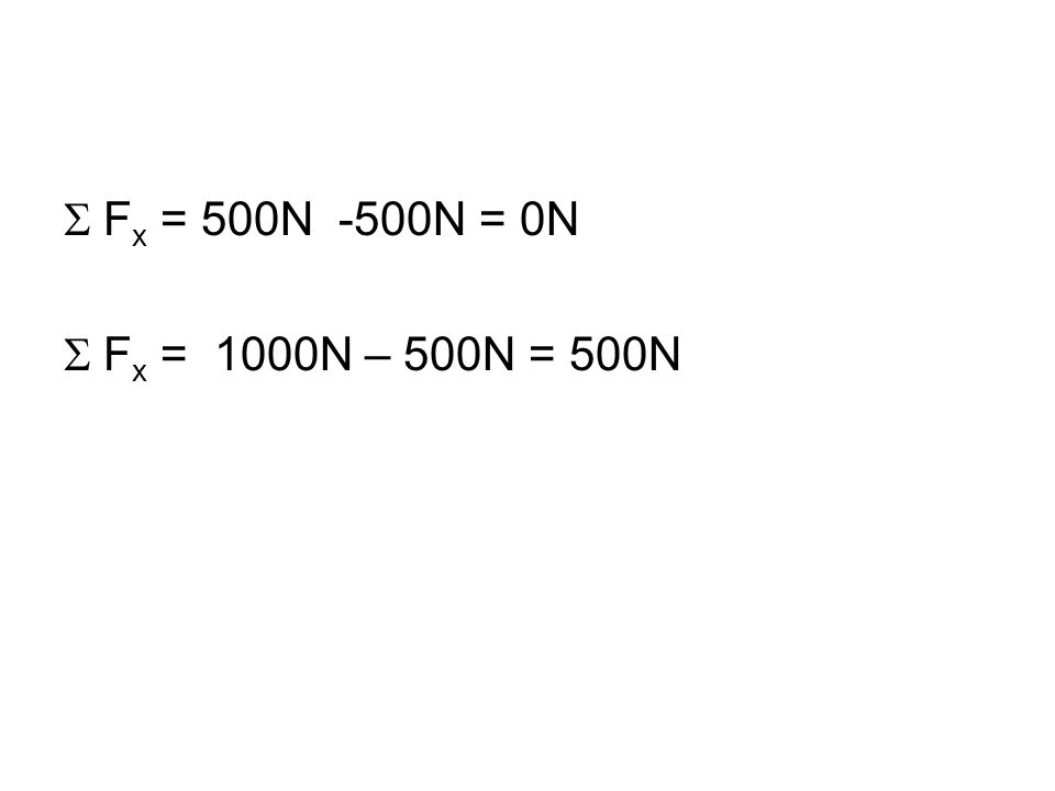  F x = 500N -500N = 0N  F x = 1000N – 500N = 500N