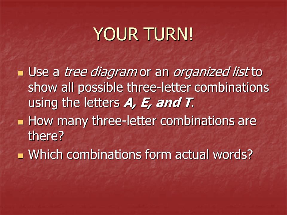 sample spaces combinations finding all possible outcomes ppt possible letter combinations
