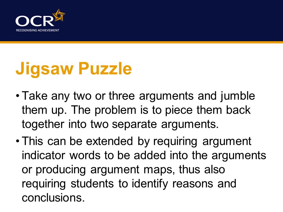 Jigsaw Puzzle Take any two or three arguments and jumble them up.