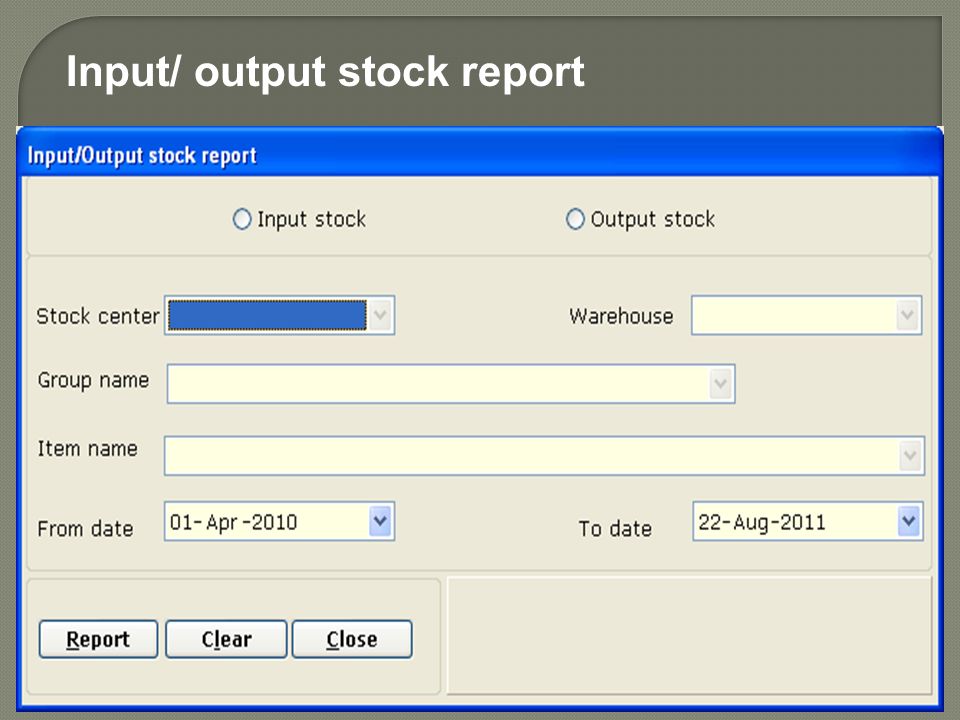 Input/ output stock report