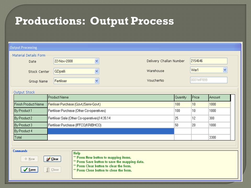 Productions: Output Process