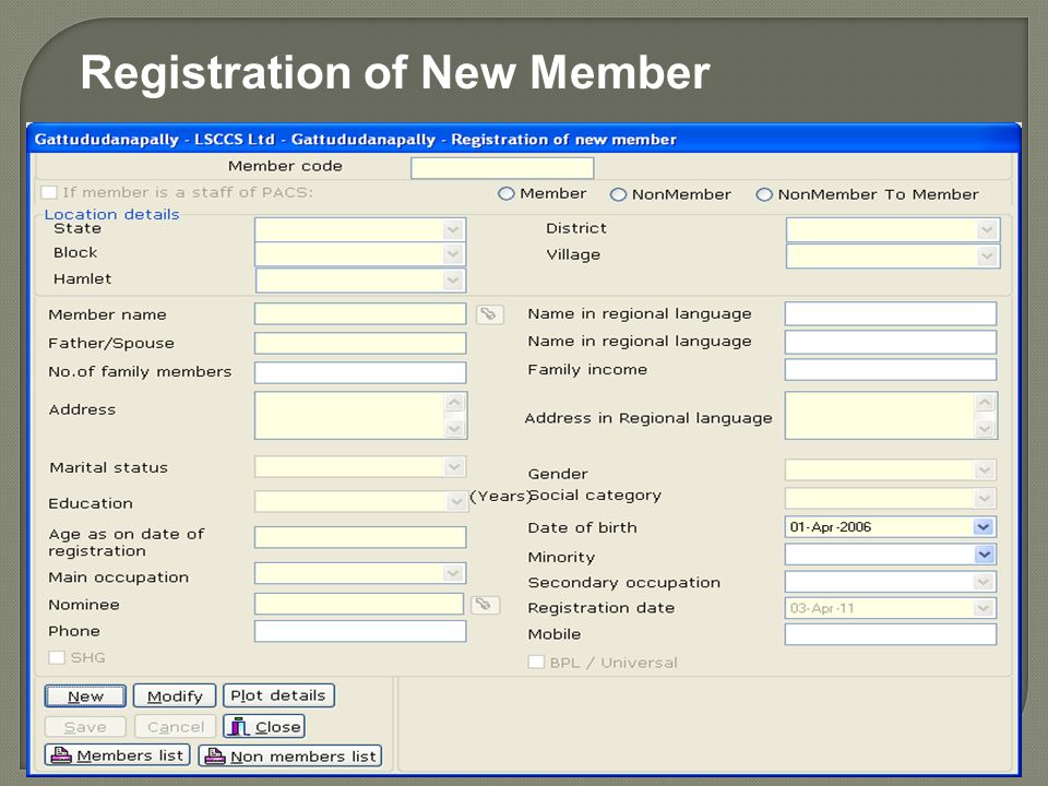 Registration of New Member