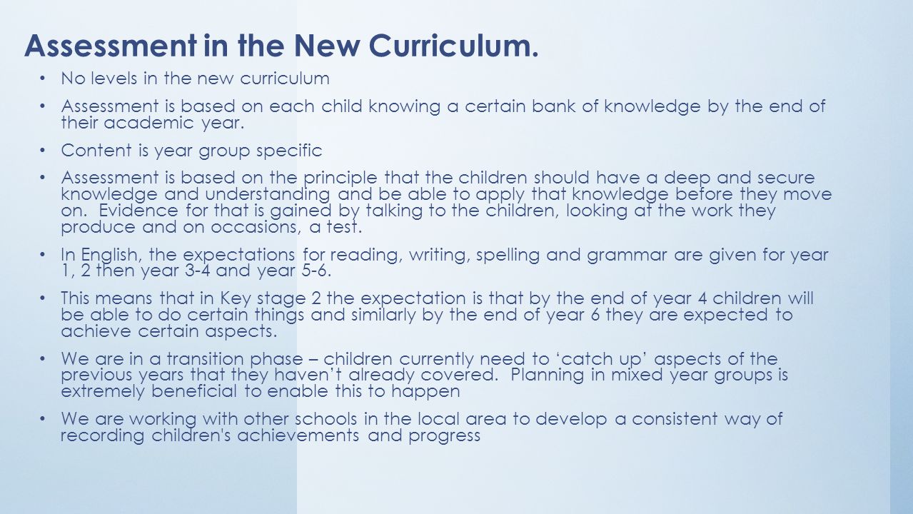 Assessment in the New Curriculum.