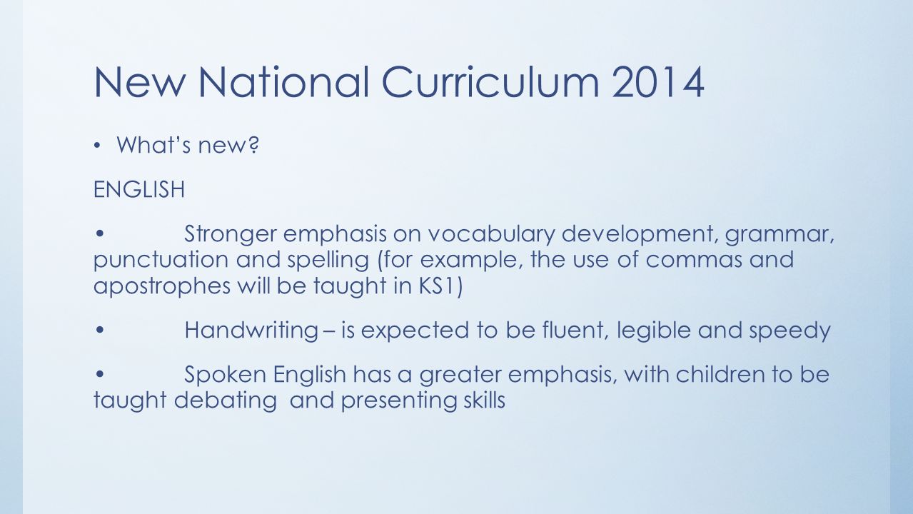 New National Curriculum 2014 What’s new.