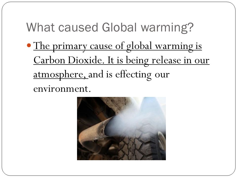What caused Global warming. The primary cause of global warming is Carbon Dioxide.