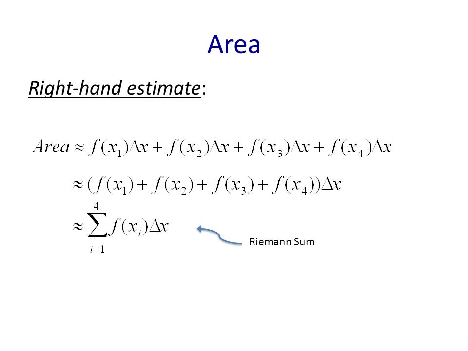 Area Right-hand estimate: Riemann Sum
