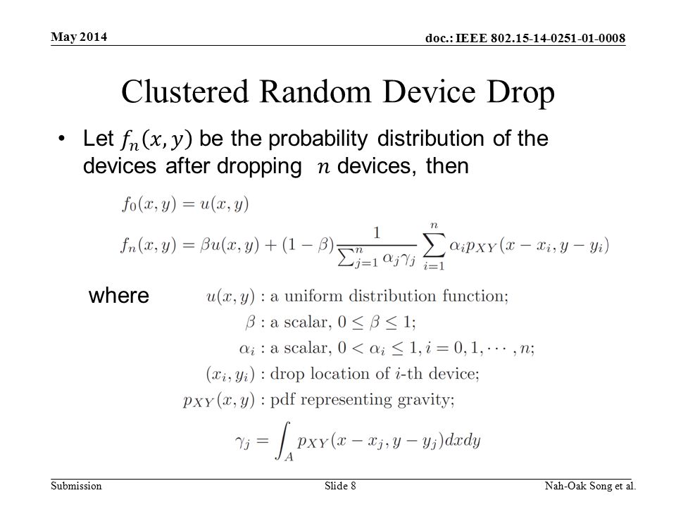 doc.: IEEE Submission Clustered Random Device Drop May 2014 Nah-Oak Song et al.Slide 8